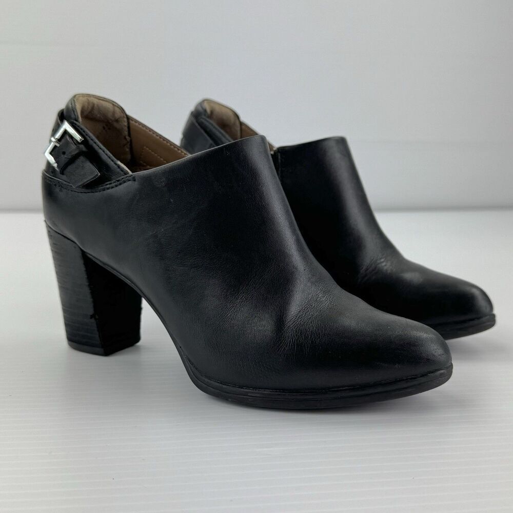 Clarks Artisan Women’s Size 6 Black Leather Booties Block Heel Ankle Shoes